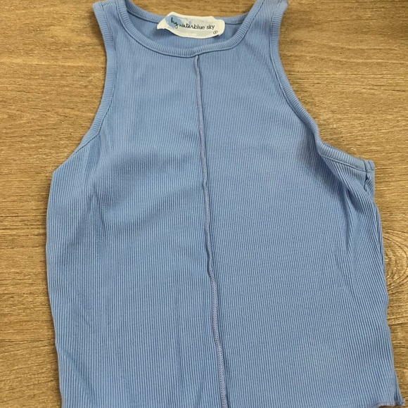 big water blue sky Tops - Blue Sky Ribbed Tank Top in Light Blue
